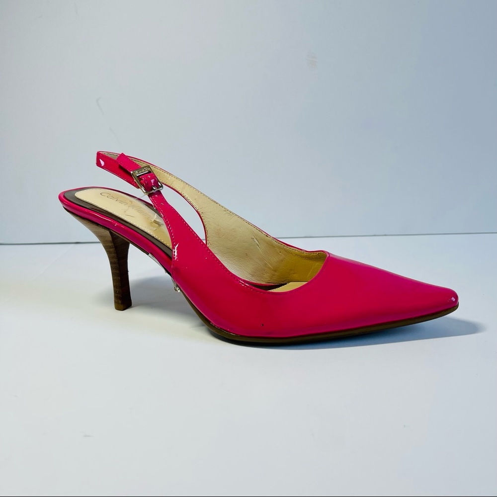 Calvin Klein Hot Pink Patent Leather Mule Shoes NWOT